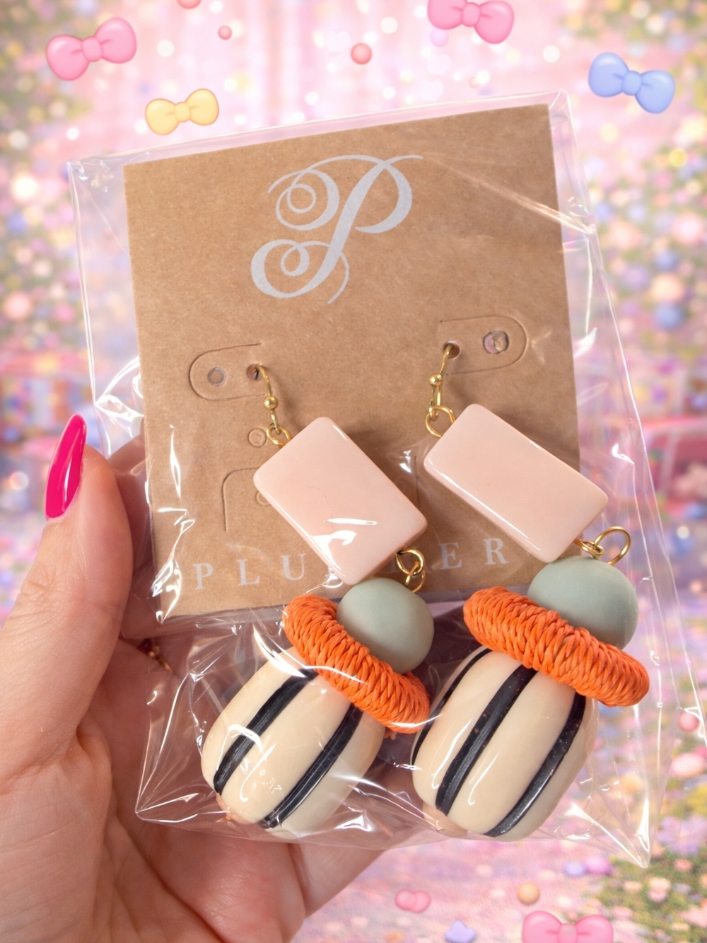Playful Pastel Dangle Earrings - Pink, Orange, Cream, Black